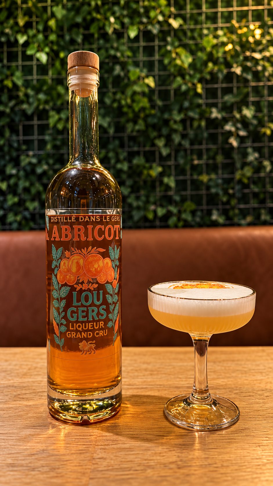Bouteille Lou Gers Abricot et cocktail servi en coupe